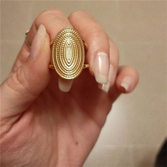 NEW Large Womens 18k Gold-Plated Oval Engraved Adjustable Statement Ring - Picture 4 of 8